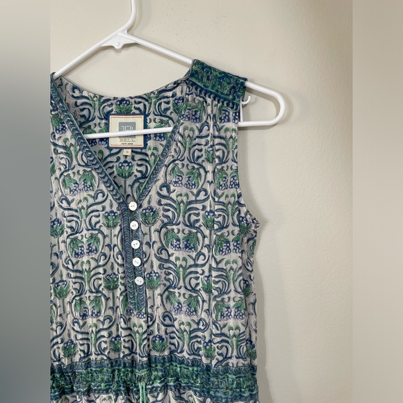 Bell Patricia Midi Dress Blue and Green Sleeveless Dress Silk Cotton Rainey S - Picture 3 of 12
